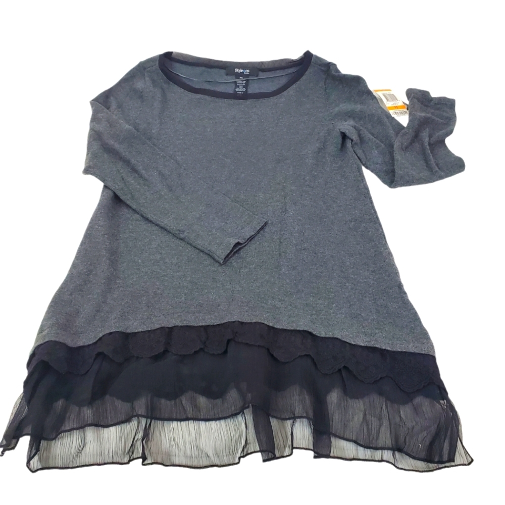 Style & Co Tight Knit Sweater with Lace and Chiffon detail
